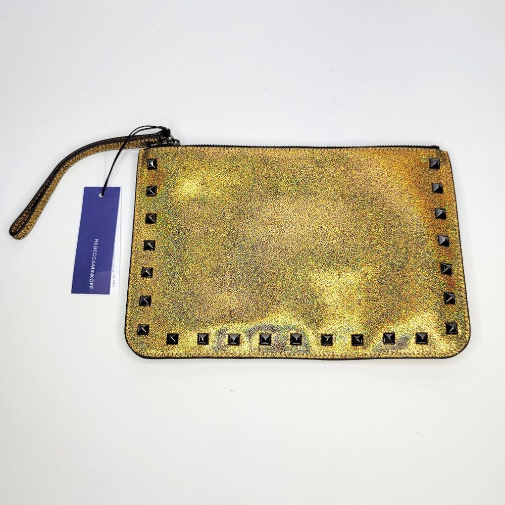 Rebecca Minkoff Clutch Gold/Iridescent Sparkle Glitter Envelope Zipper Trim NWT